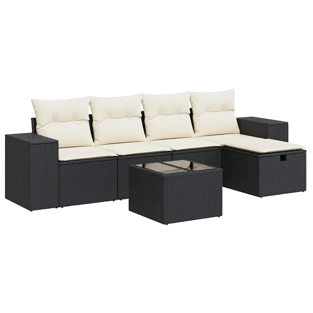 6 Piece Garden Sofa Set with Cushions Black Poly Rattan 3325672 - Furniture