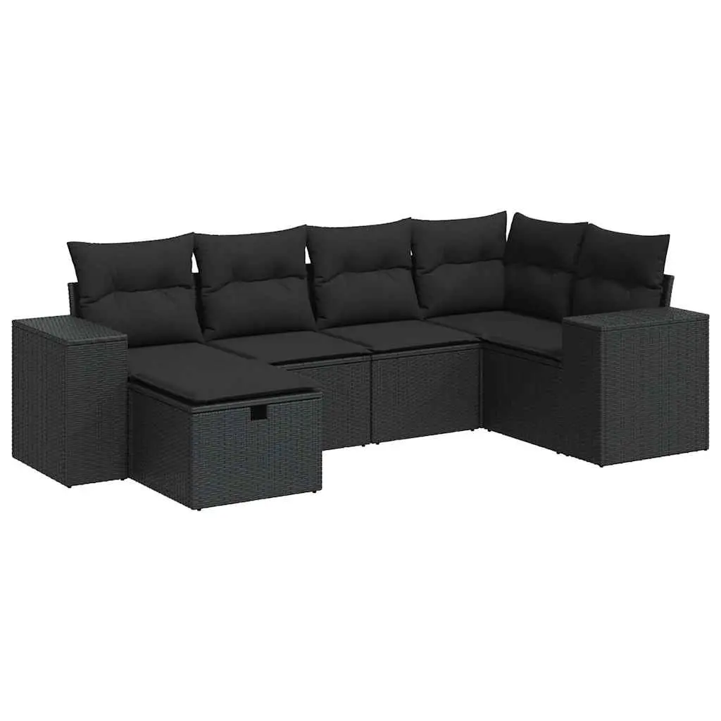6 Piece Garden Sofa Set with Cushions Black Poly Rattan 3325681 - Furniture