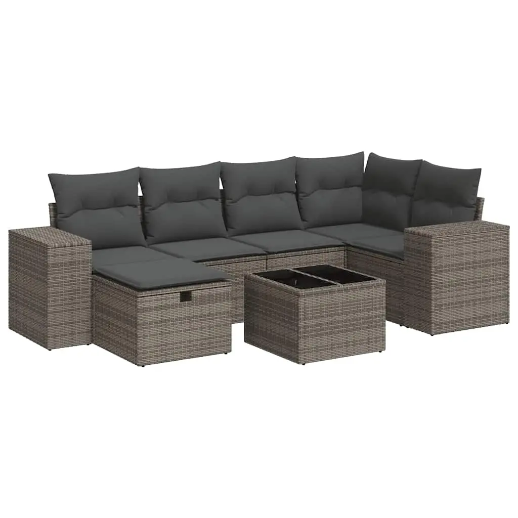 7 Piece Garden Sofa Set with Cushions Grey Poly Rattan 3325696 - Furniture