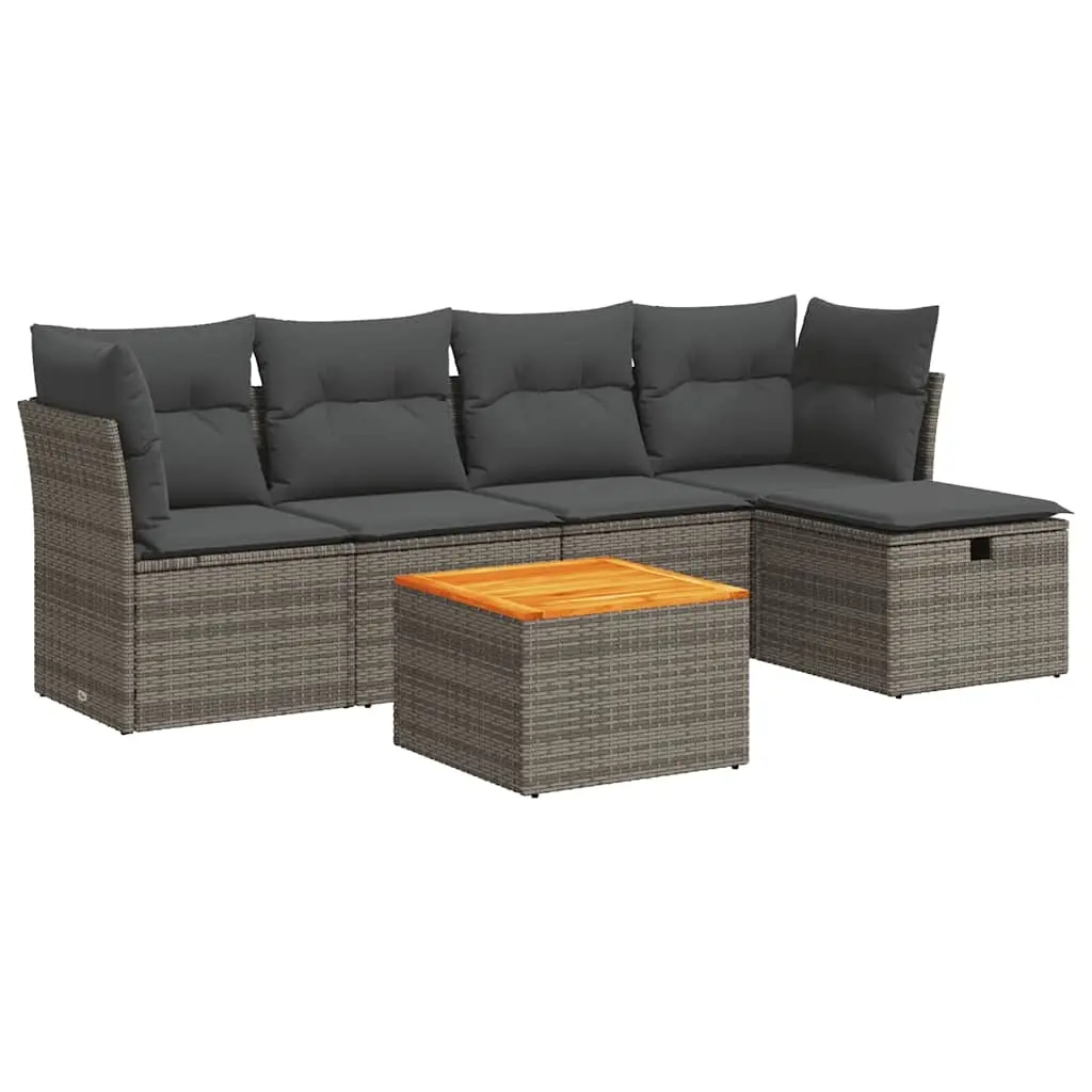 6 Piece Garden Sofa Set with Cushions Grey Poly Rattan 3325756 - Furniture