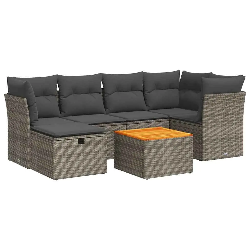 7 Piece Garden Sofa Set with Cushions Grey Poly Rattan 3325763 - Furniture