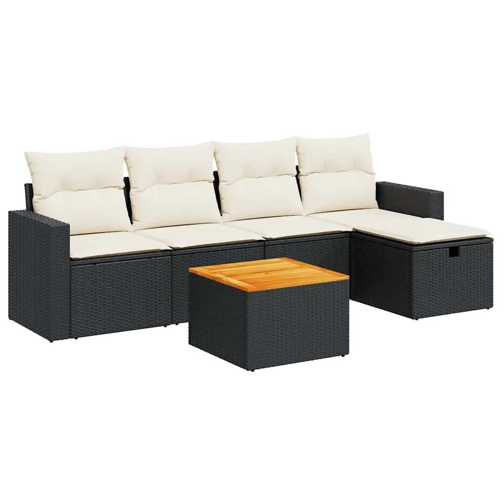 6 Piece Garden Sofa Set with Cushions Black Poly Rattan 3325780 - Furniture