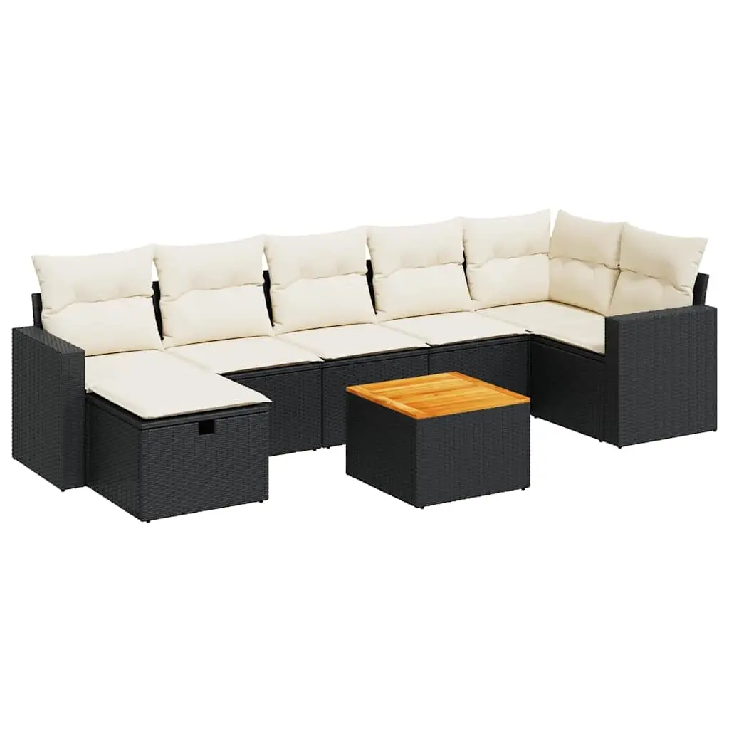 8 Piece Garden Sofa Set with Cushions Black Poly Rattan 3325794 - Furniture