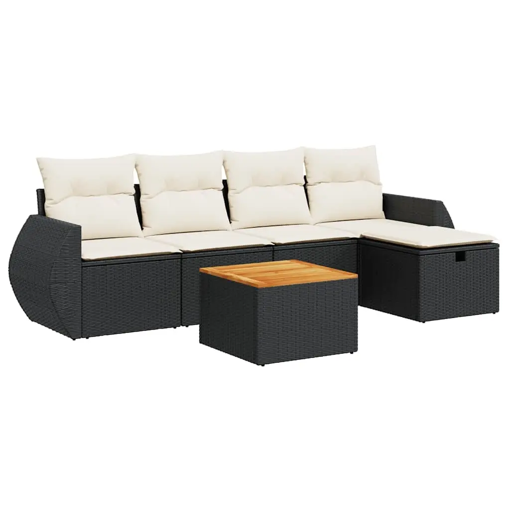 6 Piece Garden Sofa Set with Cushions Black Poly Rattan 3325836 - Furniture