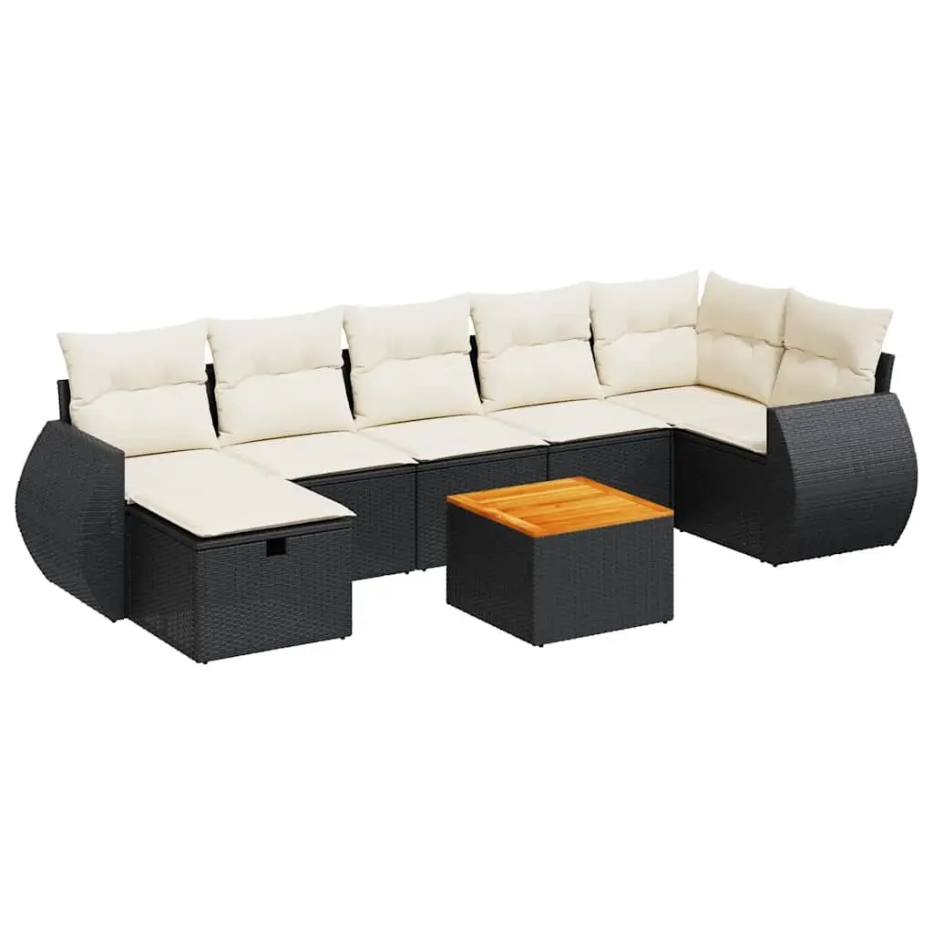 8 Piece Garden Sofa Set with Cushions Black Poly Rattan 3325850 - Furniture