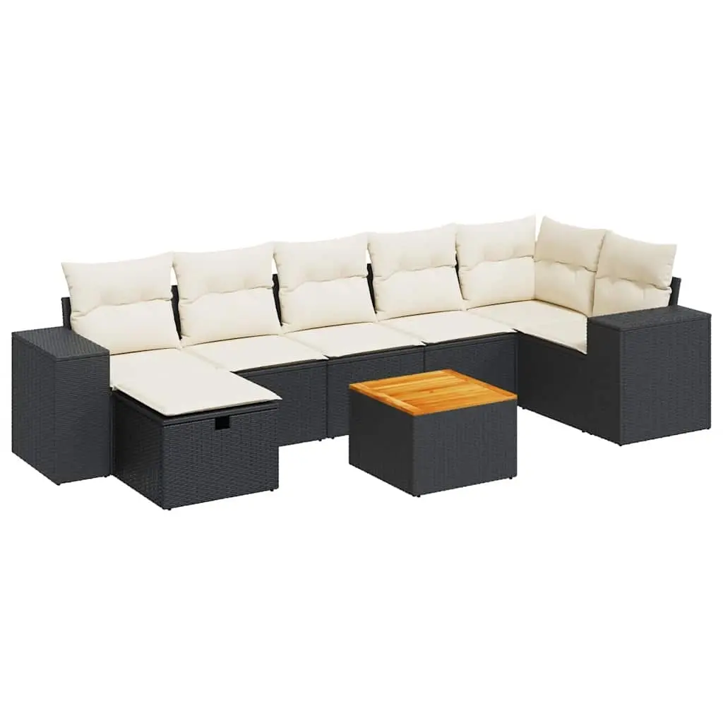 8 Piece Garden Sofa Set with Cushions Black Poly Rattan 3325878 - Furniture