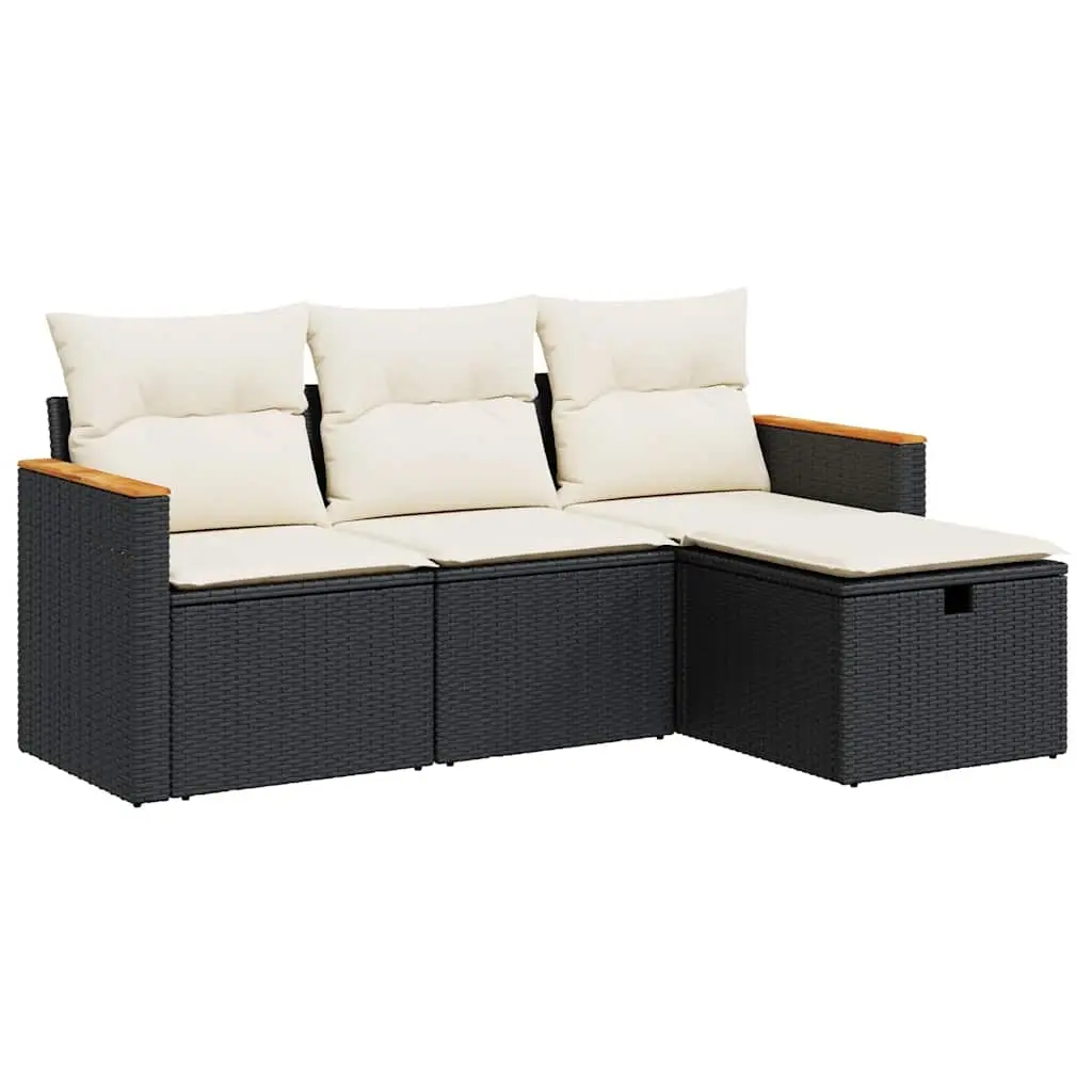 4 Piece Garden Sofa Set with Cushions Black Poly Rattan 3325892 - Furniture