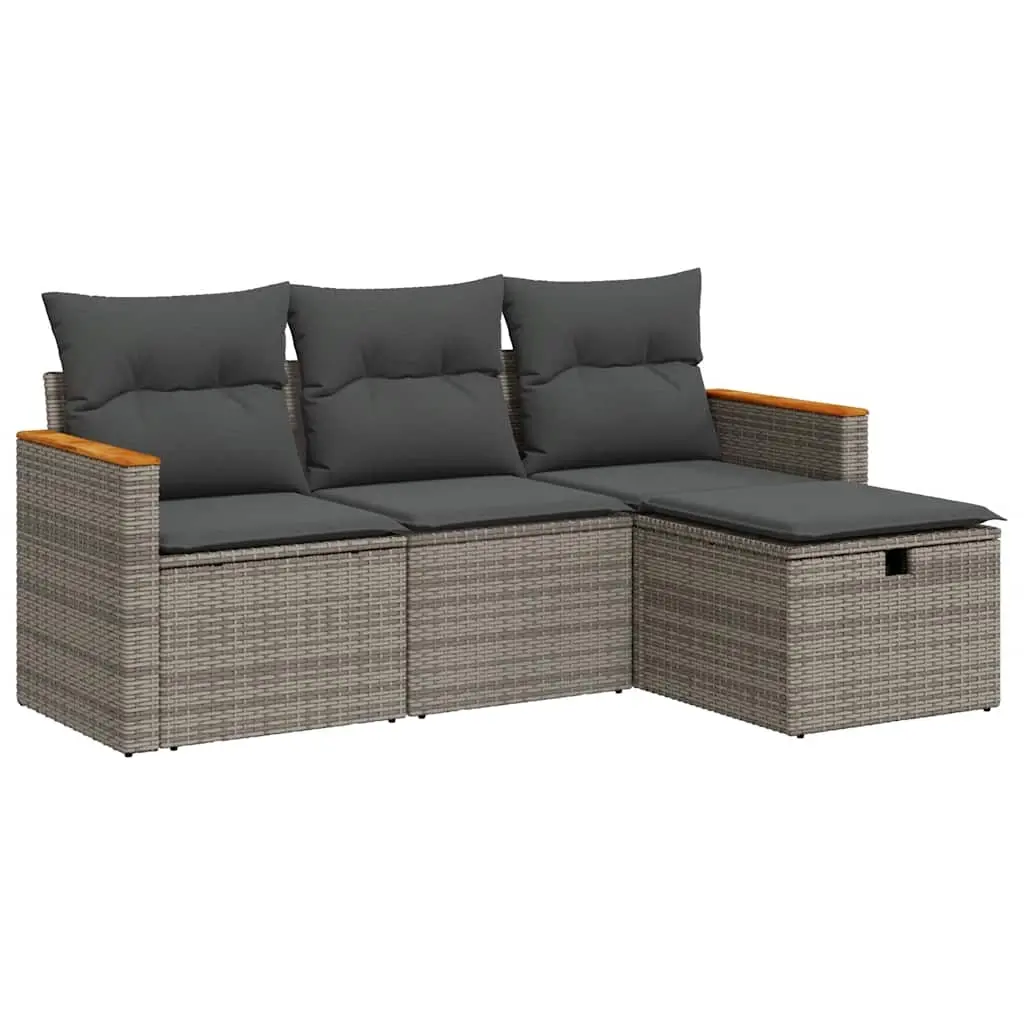 4 Piece Garden Sofa Set with Cushions Grey Poly Rattan 3325896 - Furniture