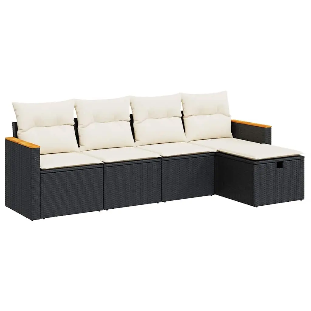 5 Piece Garden Sofa Set with Cushions Black Poly Rattan 3325899 - Furniture