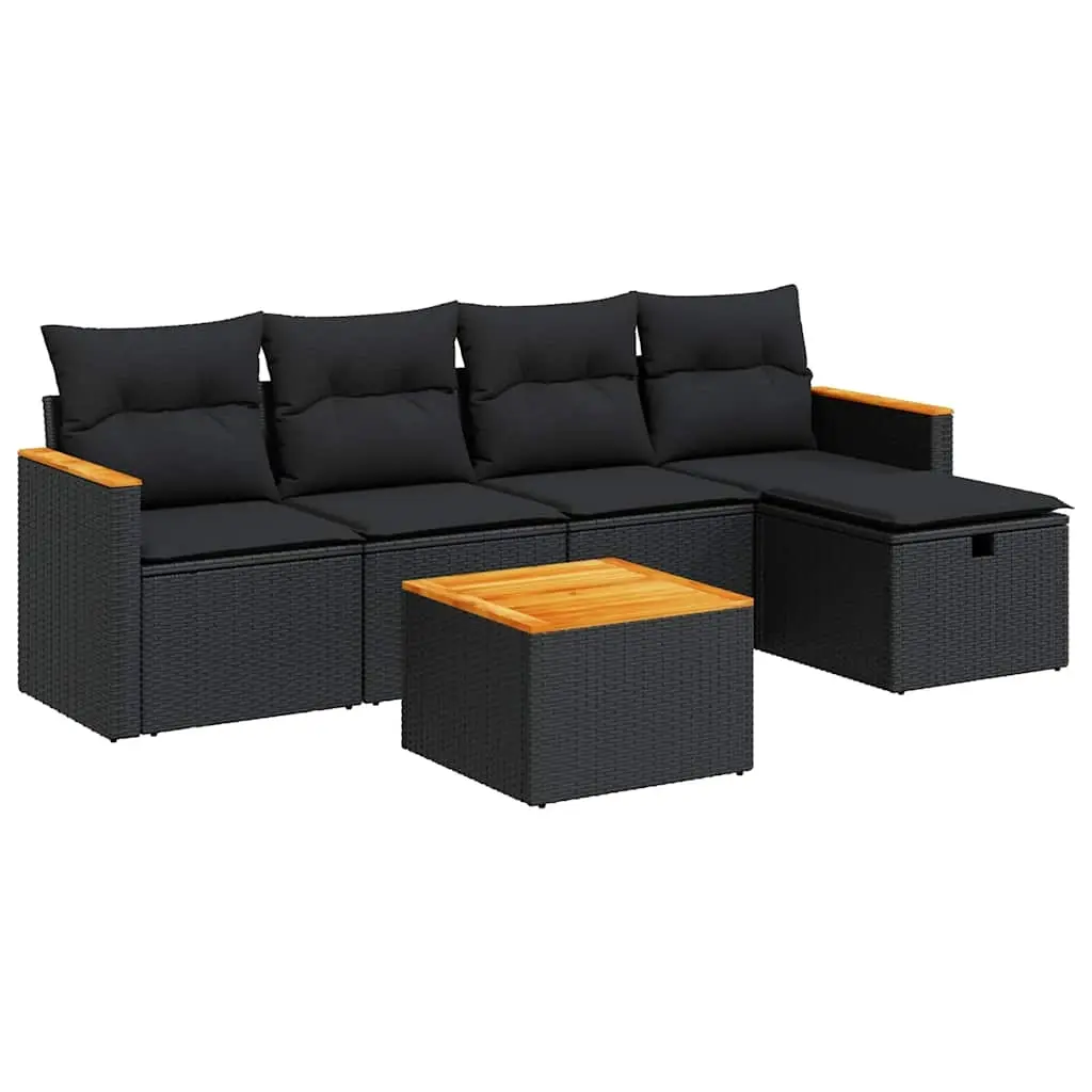 6 Piece Garden Sofa Set with Cushions Black Poly Rattan 3325905 - Furniture