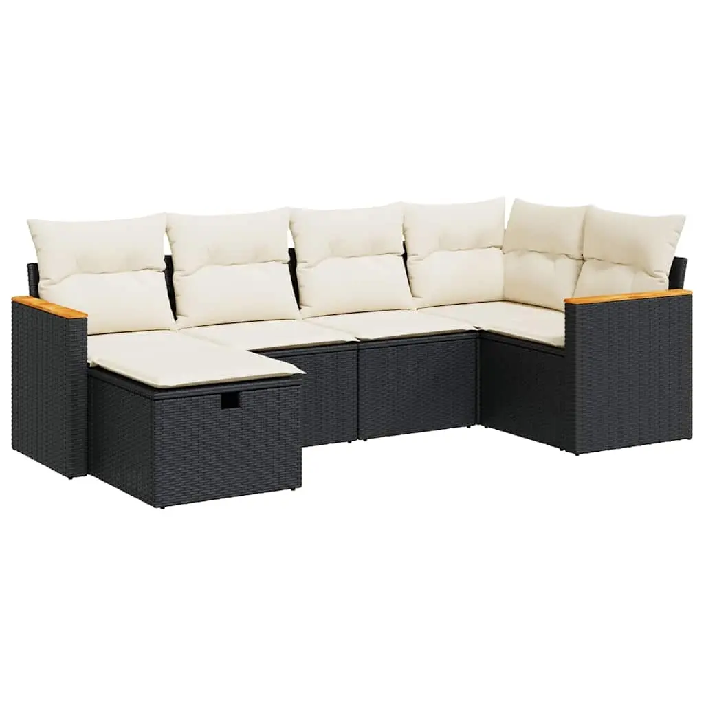 6 Piece Garden Sofa Set with Cushions Black Poly Rattan 3325913 - Furniture