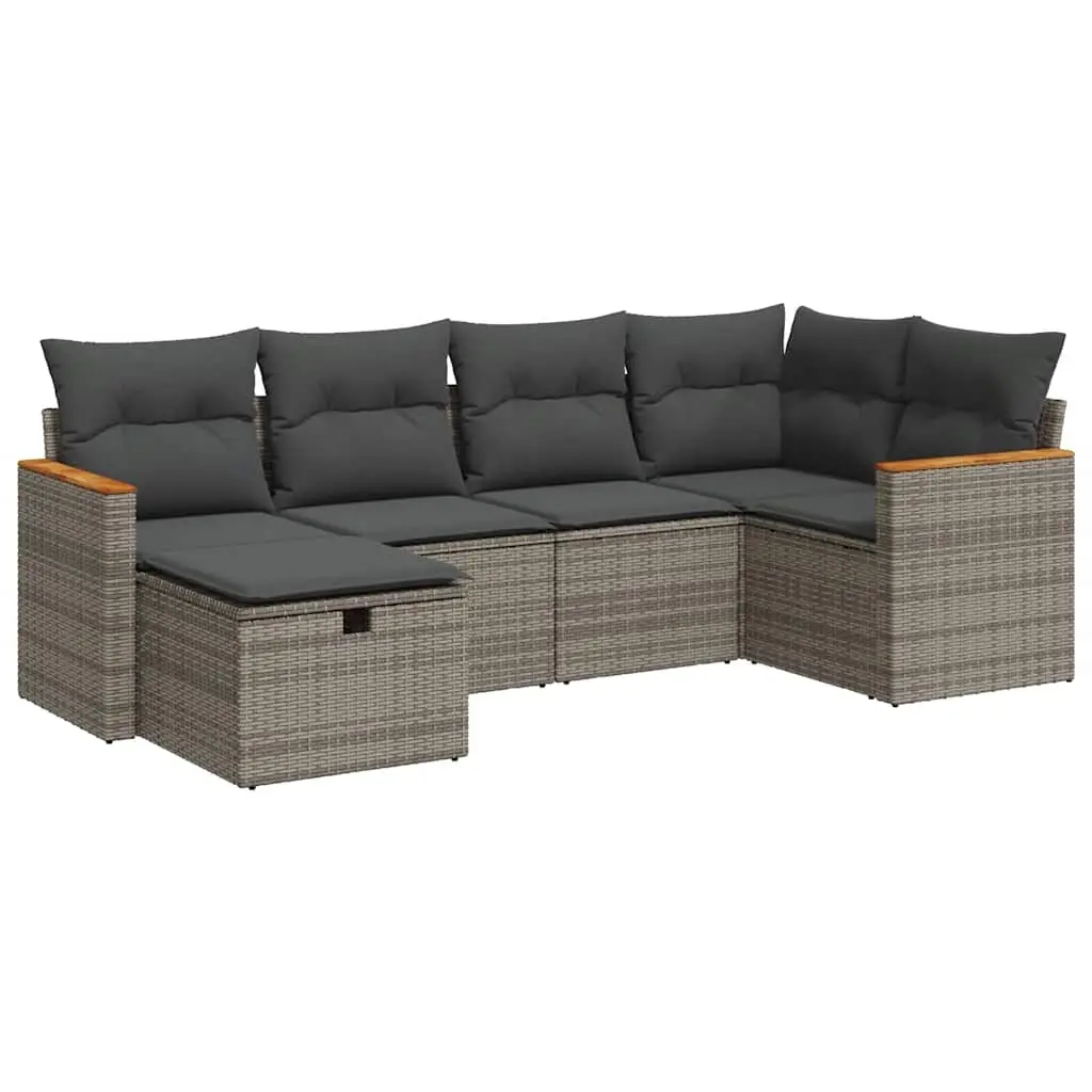6 Piece Garden Sofa Set with Cushions Grey Poly Rattan 3325917 - Furniture