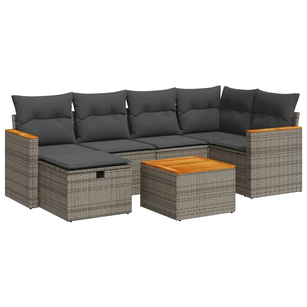 7 Piece Garden Sofa Set with Cushions Grey Poly Rattan 3325924 - Furniture