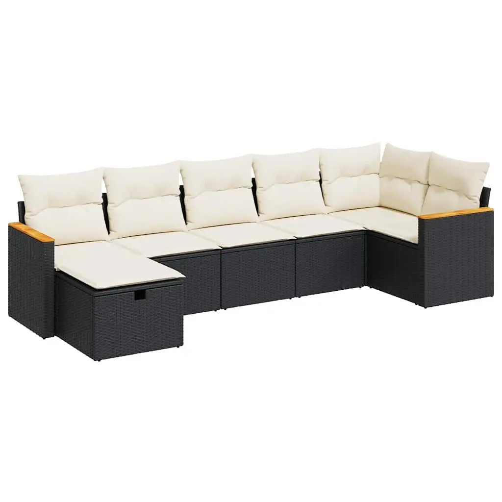 7 Piece Garden Sofa Set with Cushions Black Poly Rattan 3325927 - Furniture