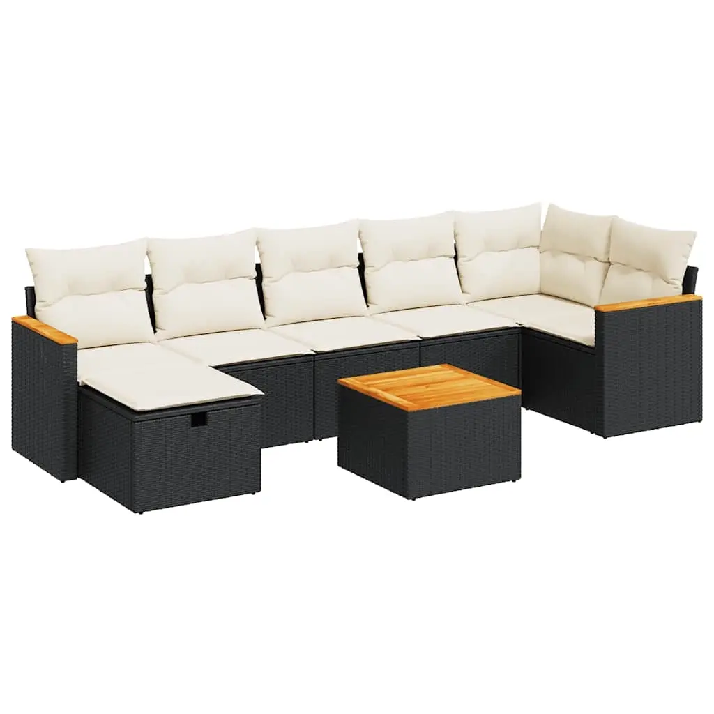 8 Piece Garden Sofa Set with Cushions Black Poly Rattan 3325934 - Furniture