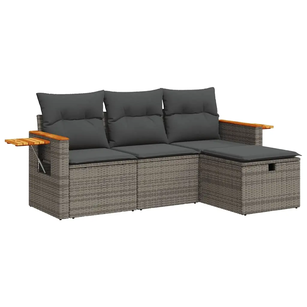 4 Piece Garden Sofa Set with Cushions Grey Poly Rattan 3325952 - Furniture