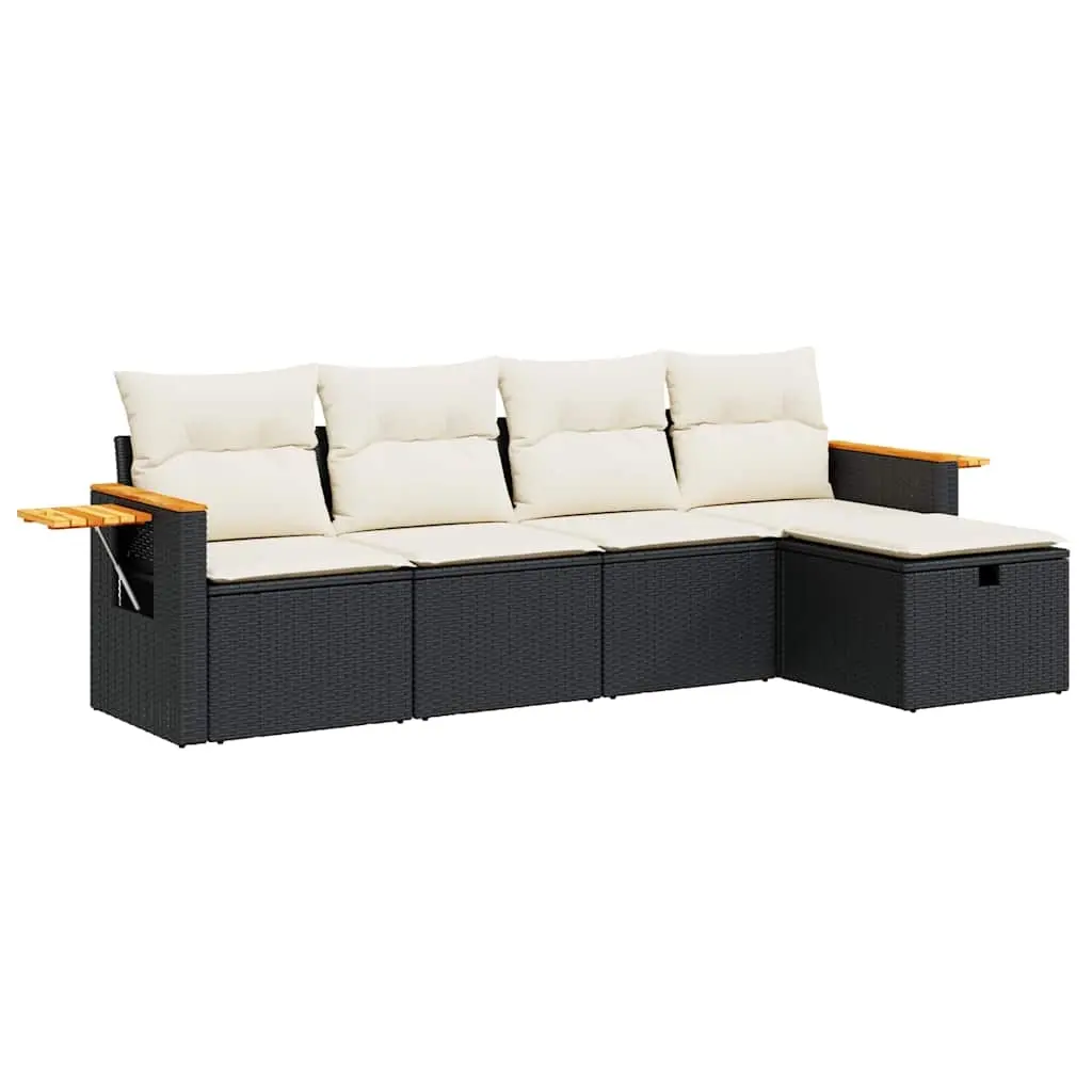 5 Piece Garden Sofa Set with Cushions Black Poly Rattan 3325955 - Furniture