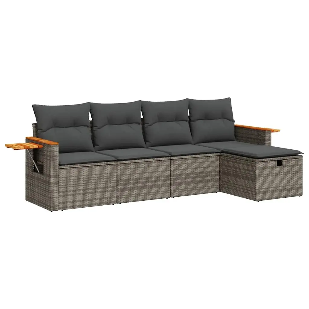5 Piece Garden Sofa Set with Cushions Grey Poly Rattan 3325959 - Furniture