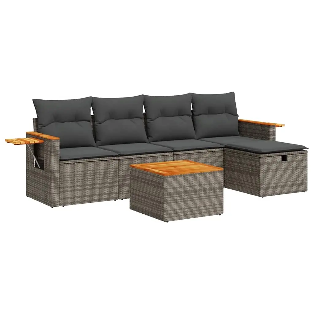 6 Piece Garden Sofa Set with Cushions Grey Poly Rattan 3325966 - Furniture