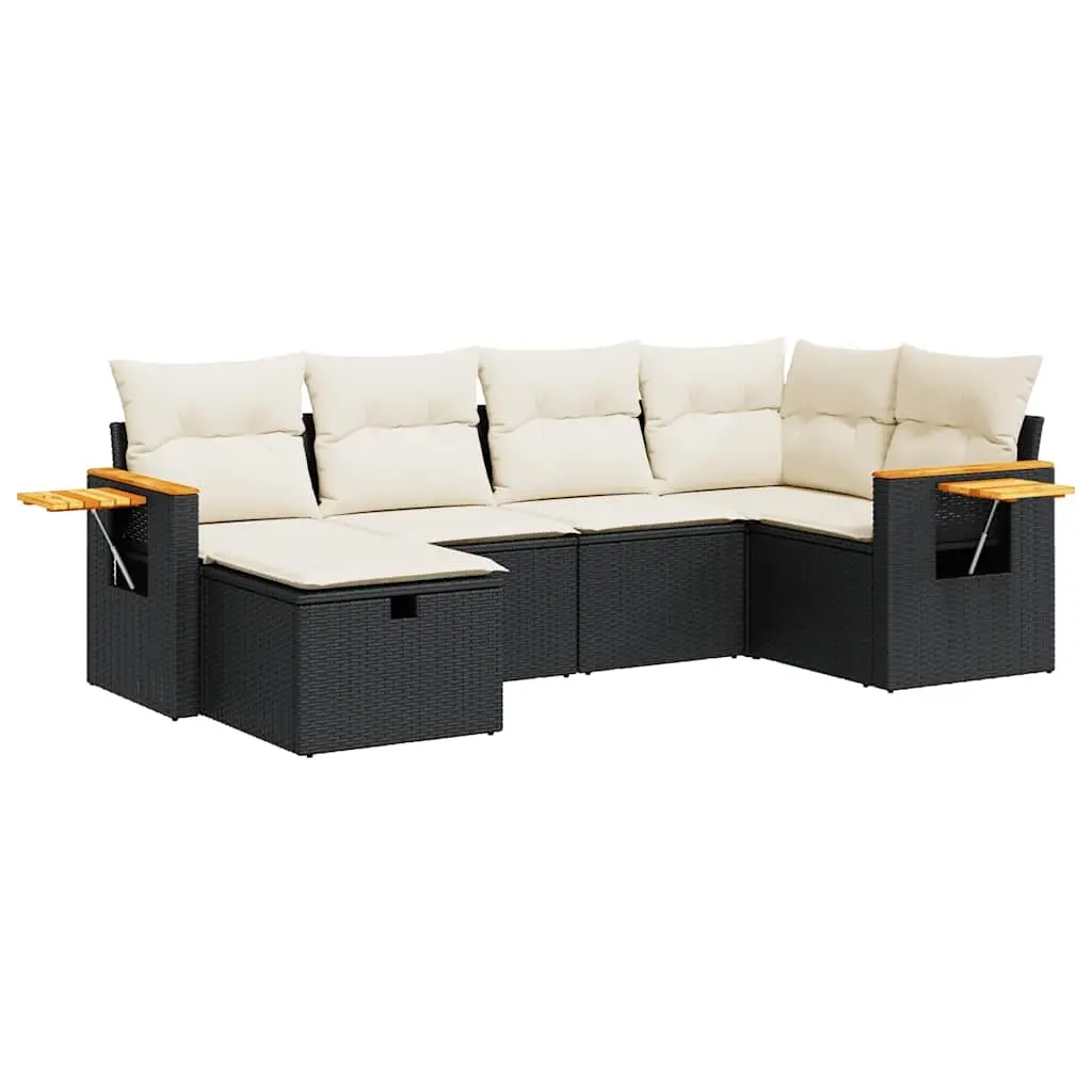 6 Piece Garden Sofa Set with Cushions Black Poly Rattan 3325969 - Furniture