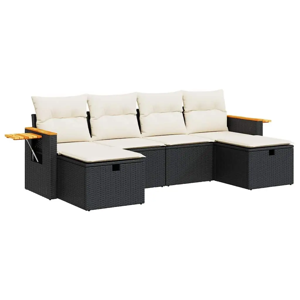6 Piece Garden Sofa Set with Cushions Black Poly Rattan 3325997 - Furniture