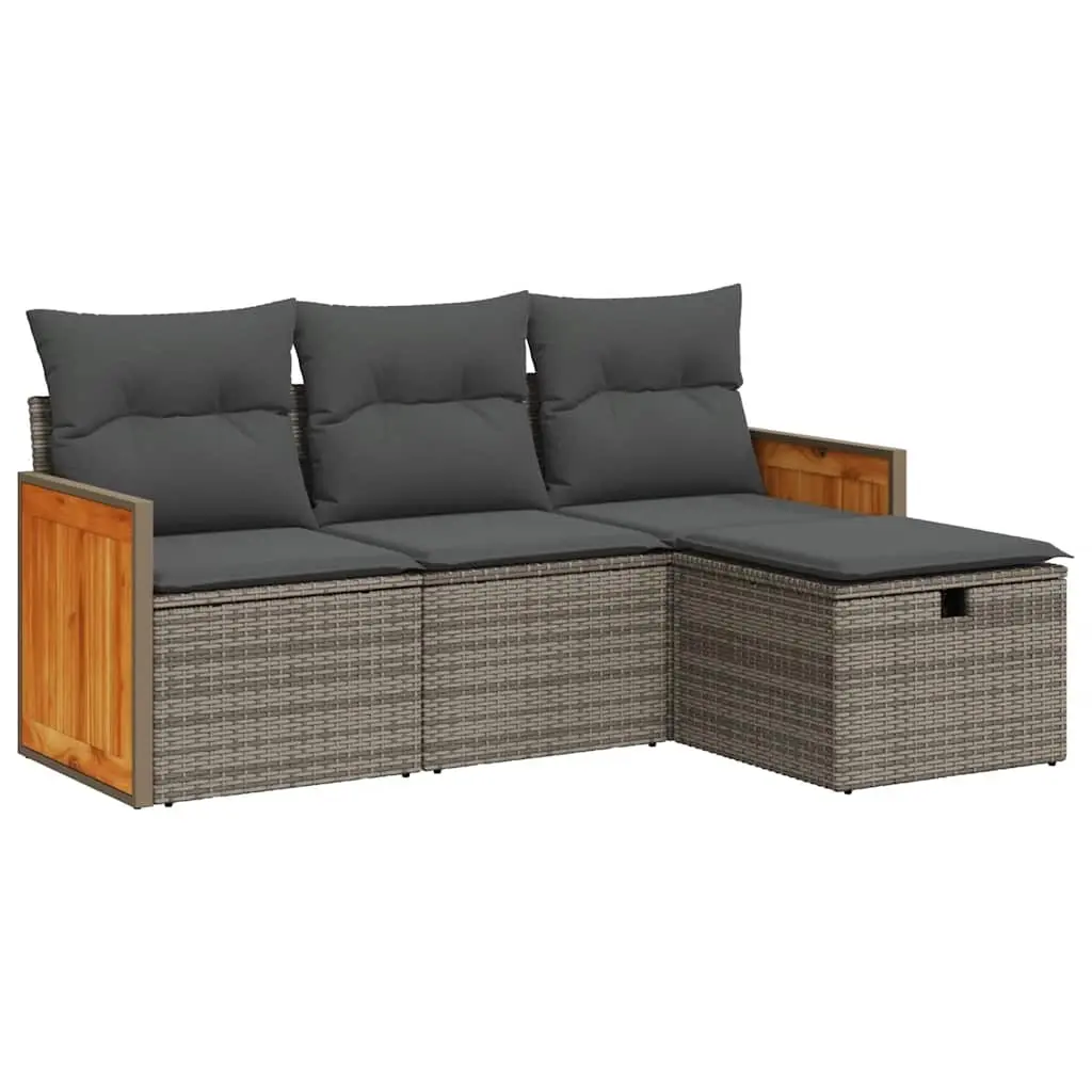 4 Piece Garden Sofa Set with Cushions Grey Poly Rattan 3326008 - Furniture