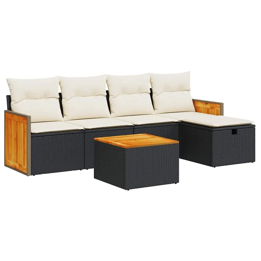 6 Piece Garden Sofa Set with Cushions Black Poly Rattan 3326018 - Furniture
