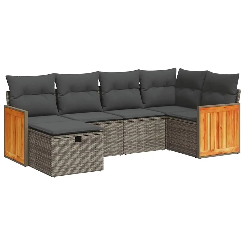 6 Piece Garden Sofa Set with Cushions Grey Poly Rattan 3326029 - Furniture