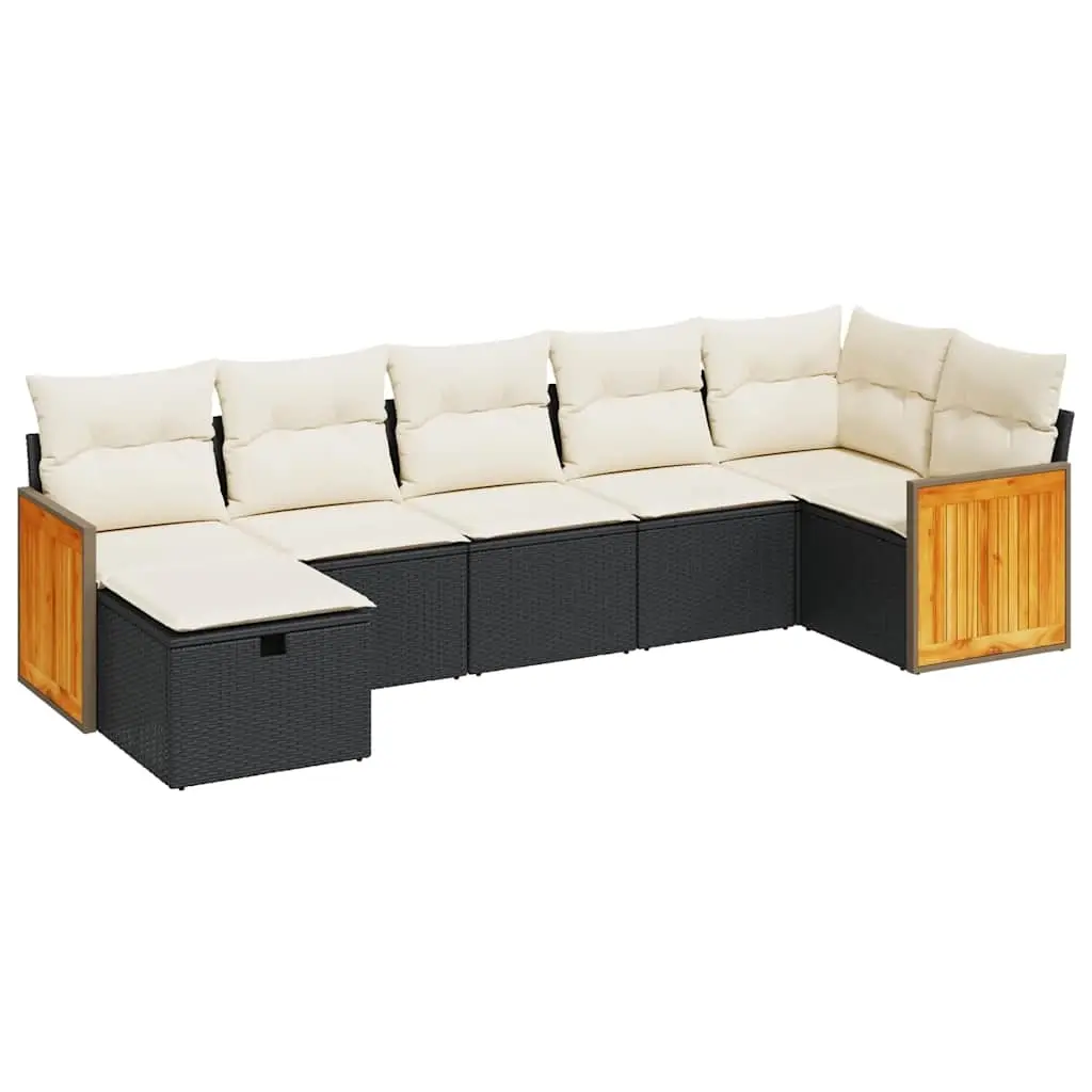 7 Piece Garden Sofa Set with Cushions Black Poly Rattan 3326039 - Furniture