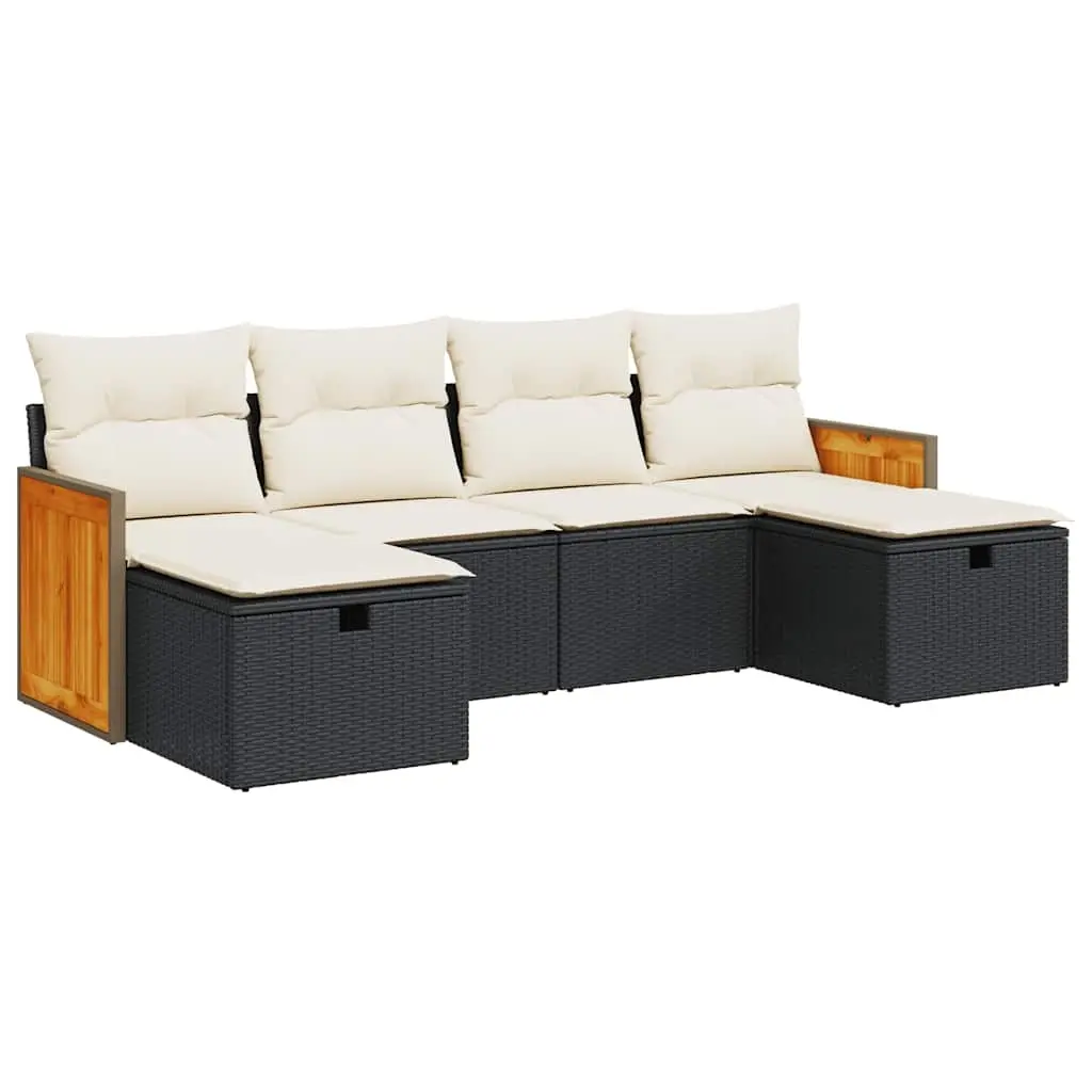 6 Piece Garden Sofa Set with Cushions Black Poly Rattan 3326053 - Furniture
