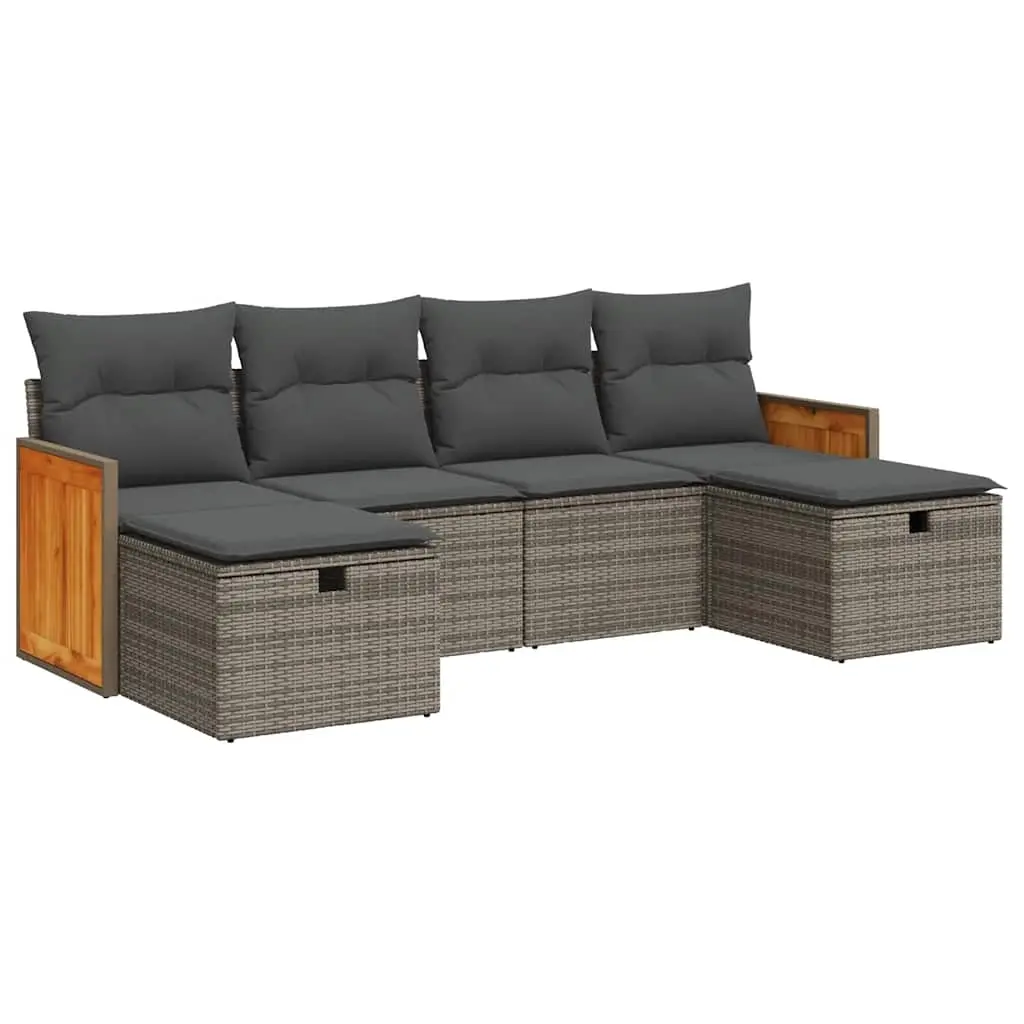 6 Piece Garden Sofa Set with Cushions Grey Poly Rattan 3326057 - Furniture