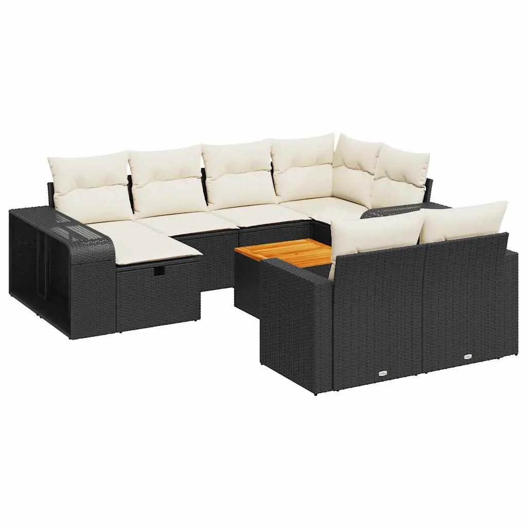 11 Piece Garden Sofa Set with Cushions Black Poly Rattan 3326080 - Furniture