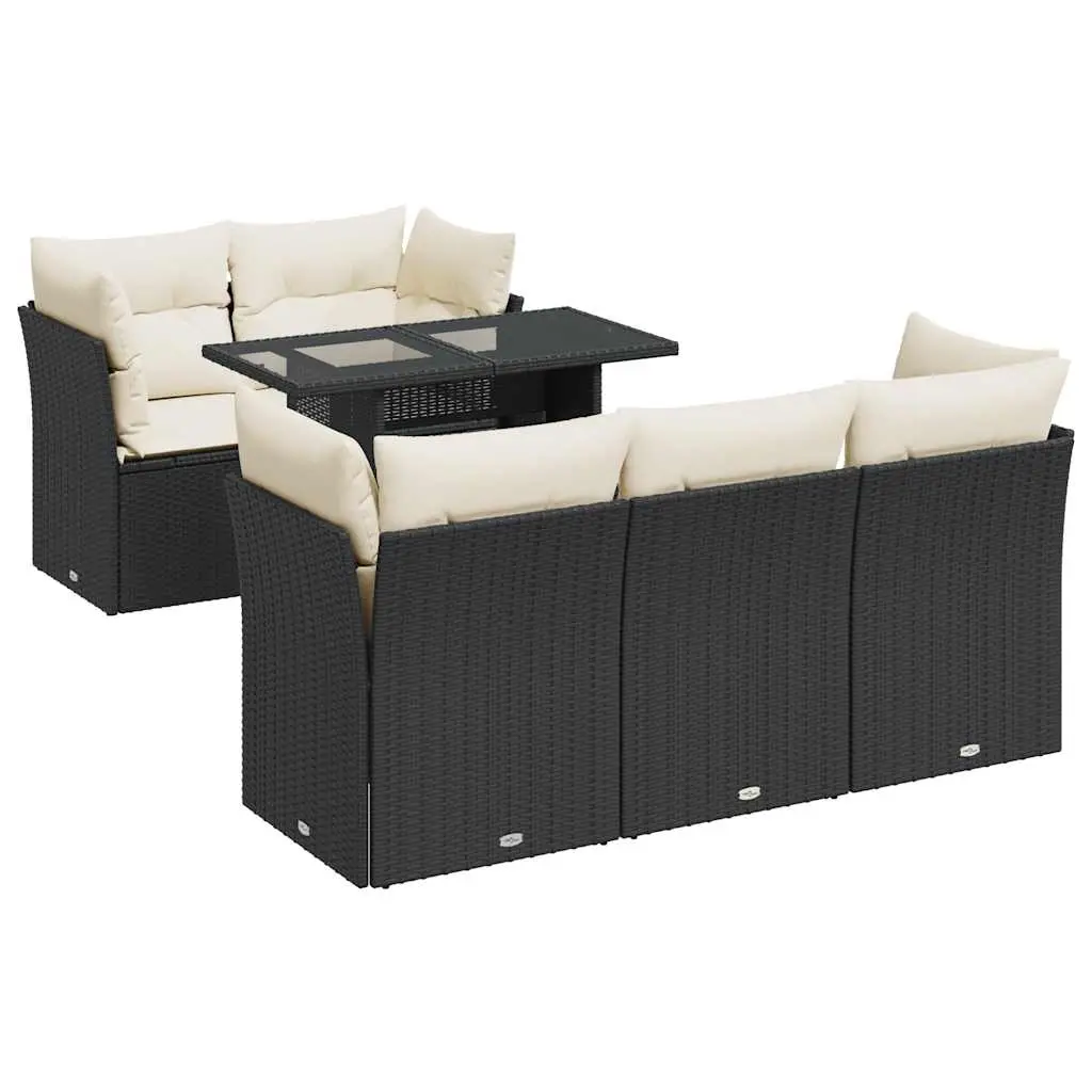 6 Piece Garden Sofa Set with Cushions Black Poly Rattan 3326097 - Furniture
