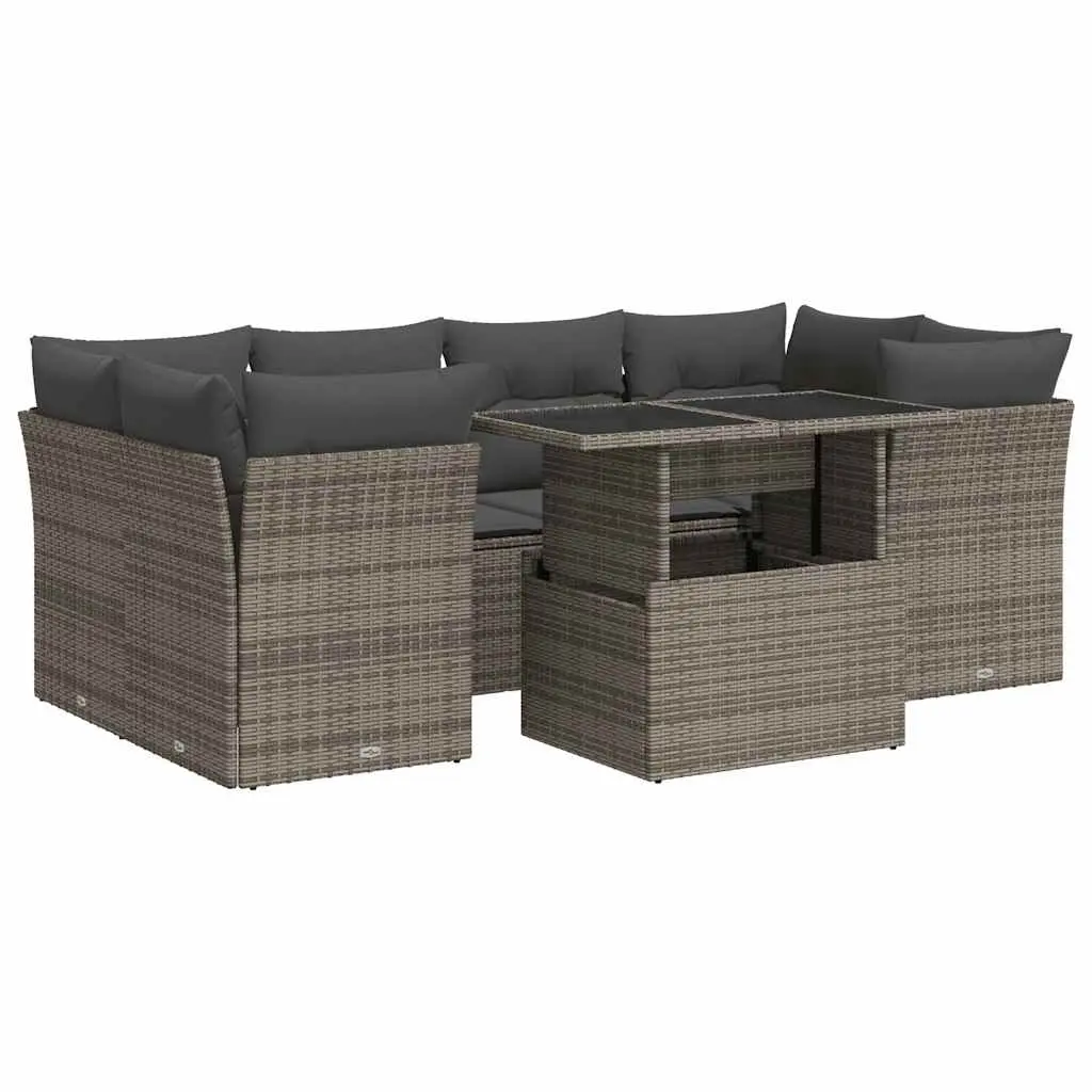 7 Piece Garden Sofa Set with Cushions Grey Poly Rattan 3326111 - Furniture