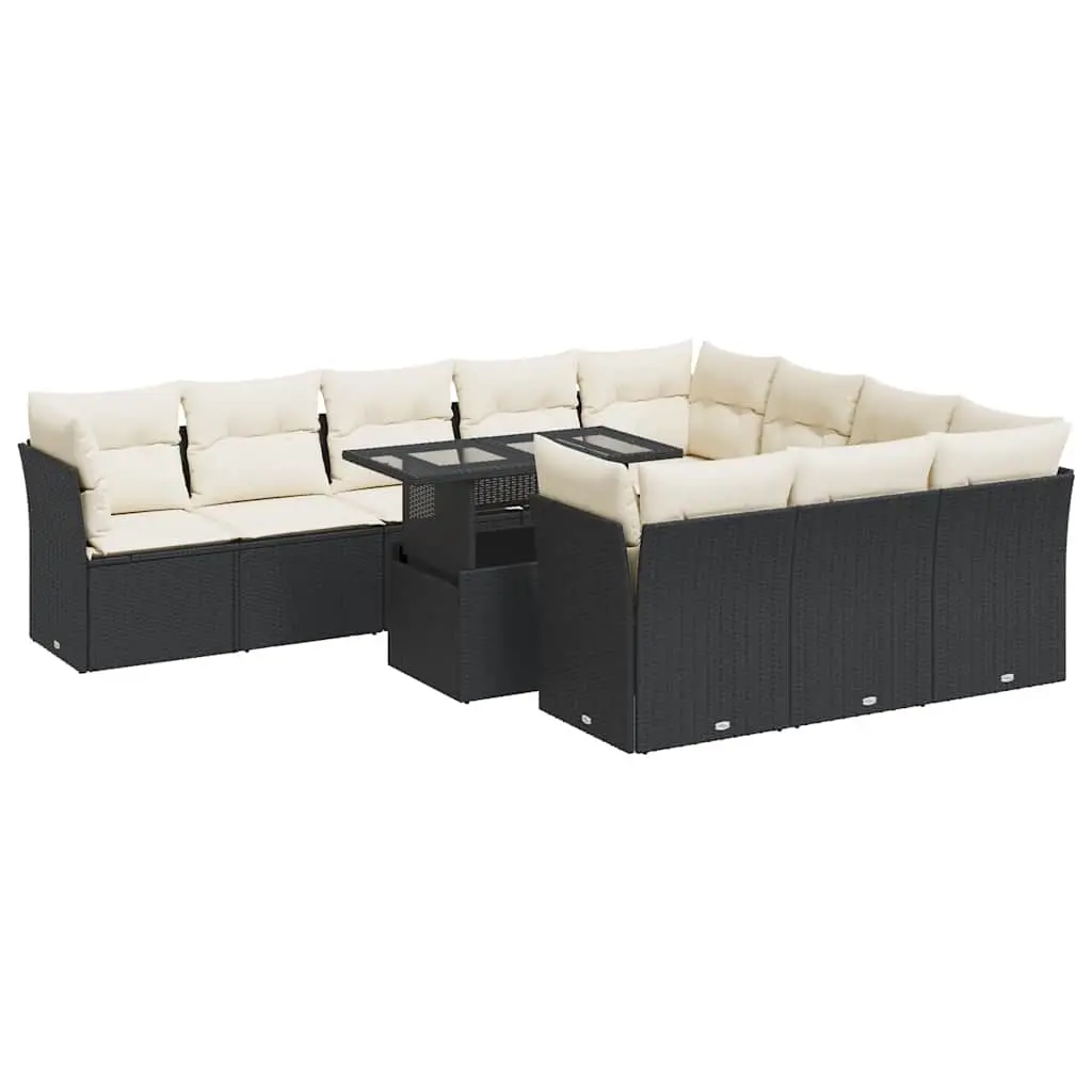 11 Piece Garden Sofa Set with Cushions Black Poly Rattan 3326227 - Furniture