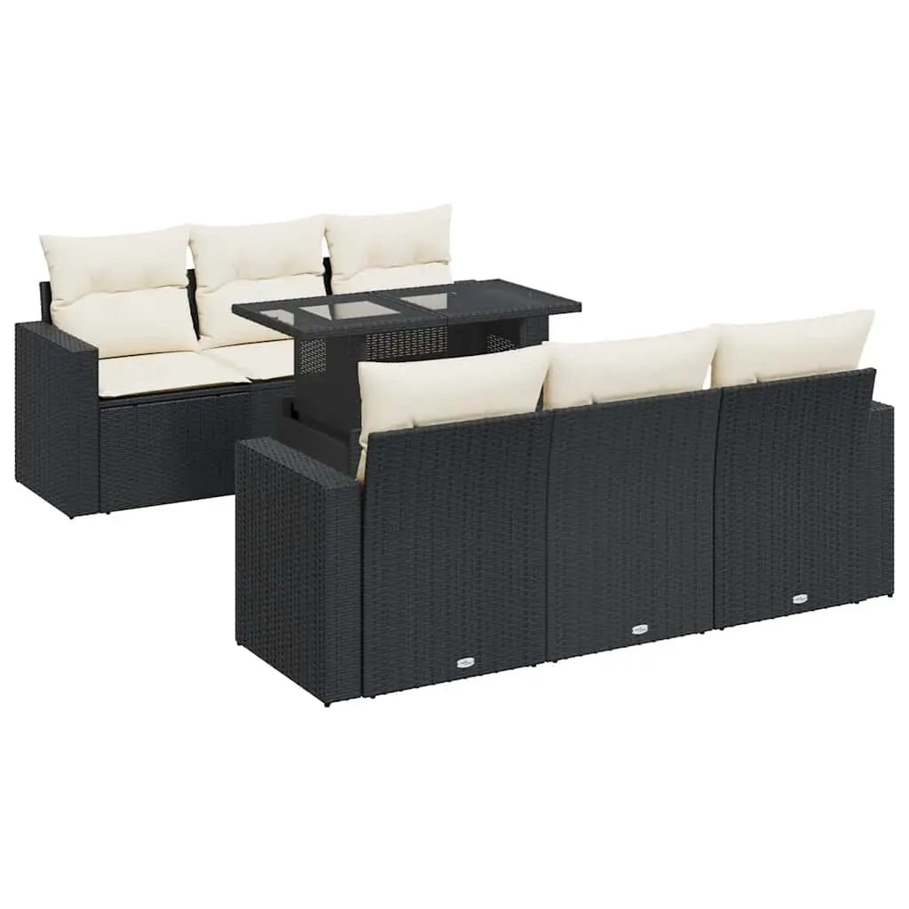 7 Piece Garden Sofa Set with Cushions Black Poly Rattan 3326257 - Furniture