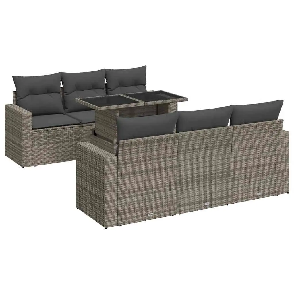 7 Piece Garden Sofa Set with Cushions Grey Poly Rattan 3326261 - Furniture