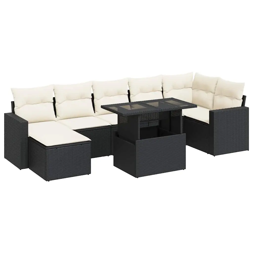 8 Piece Garden Sofa Set with Cushions Black Poly Rattan 3326357 - Furniture