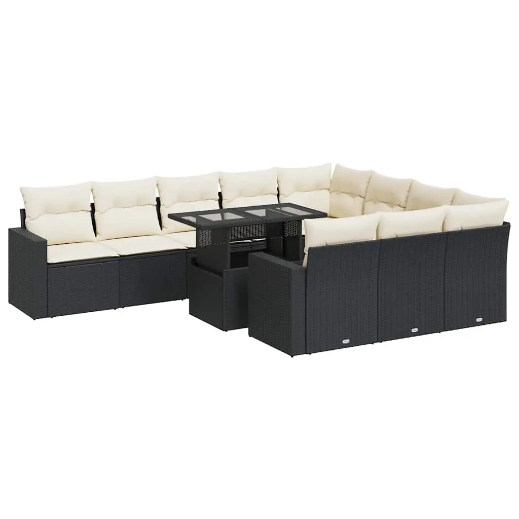 11 Piece Garden Sofa Set with Cushions Black Poly Rattan 3326387 - Furniture