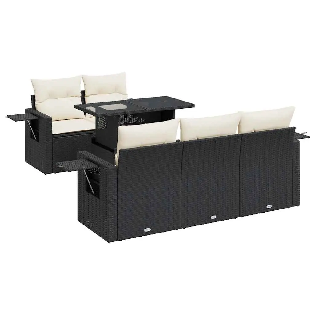 6 Piece Garden Sofa Set with Cushions Black Poly Rattan 3326407 - Furniture
