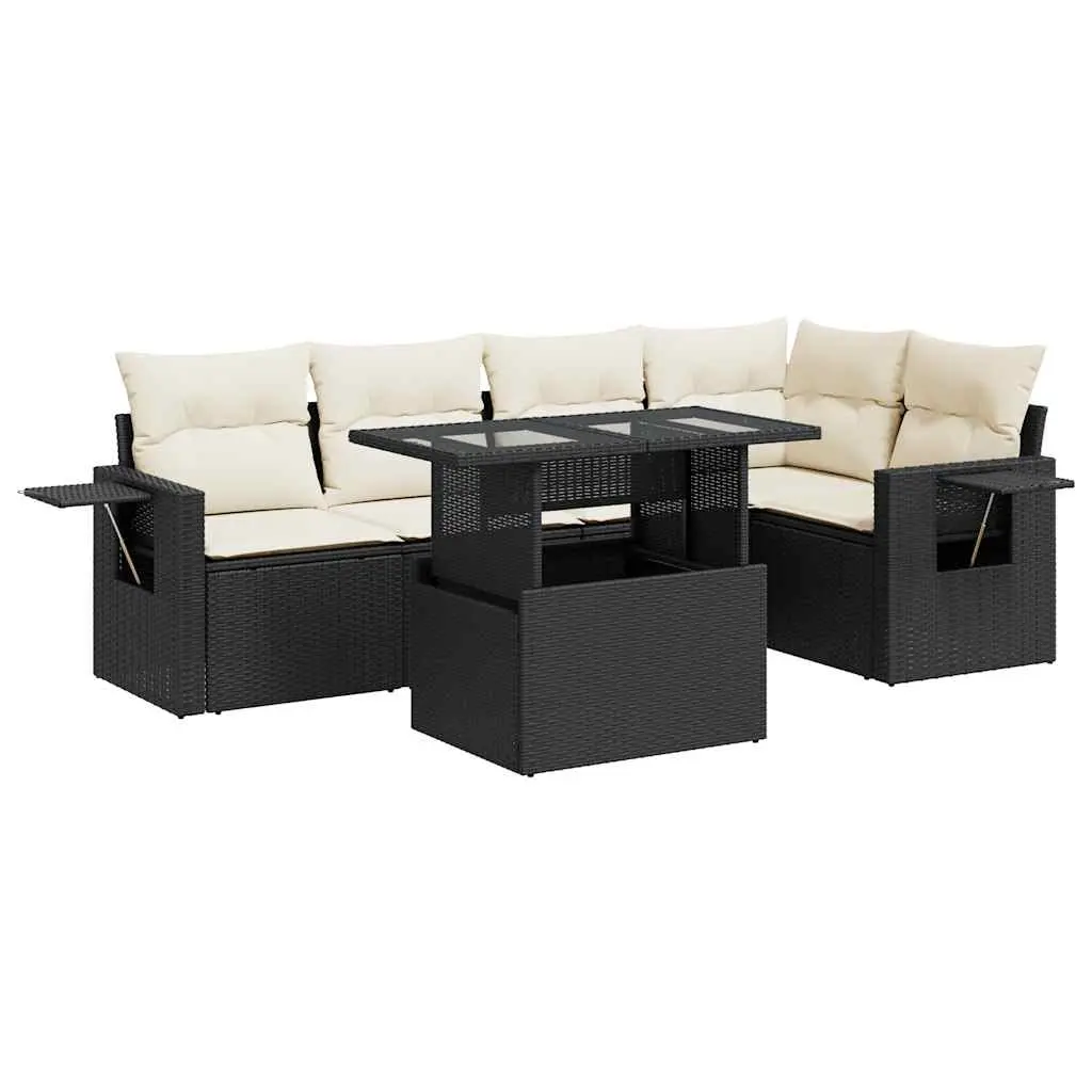 6 Piece Garden Sofa Set with Cushions Black Poly Rattan 3326477 - Furniture