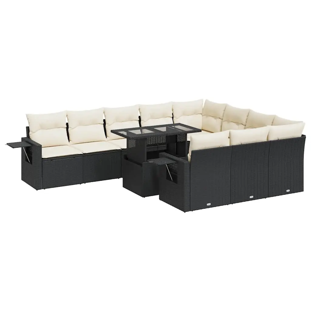 11 Piece Garden Sofa Set with Cushions Black Poly Rattan 3326547 - Furniture