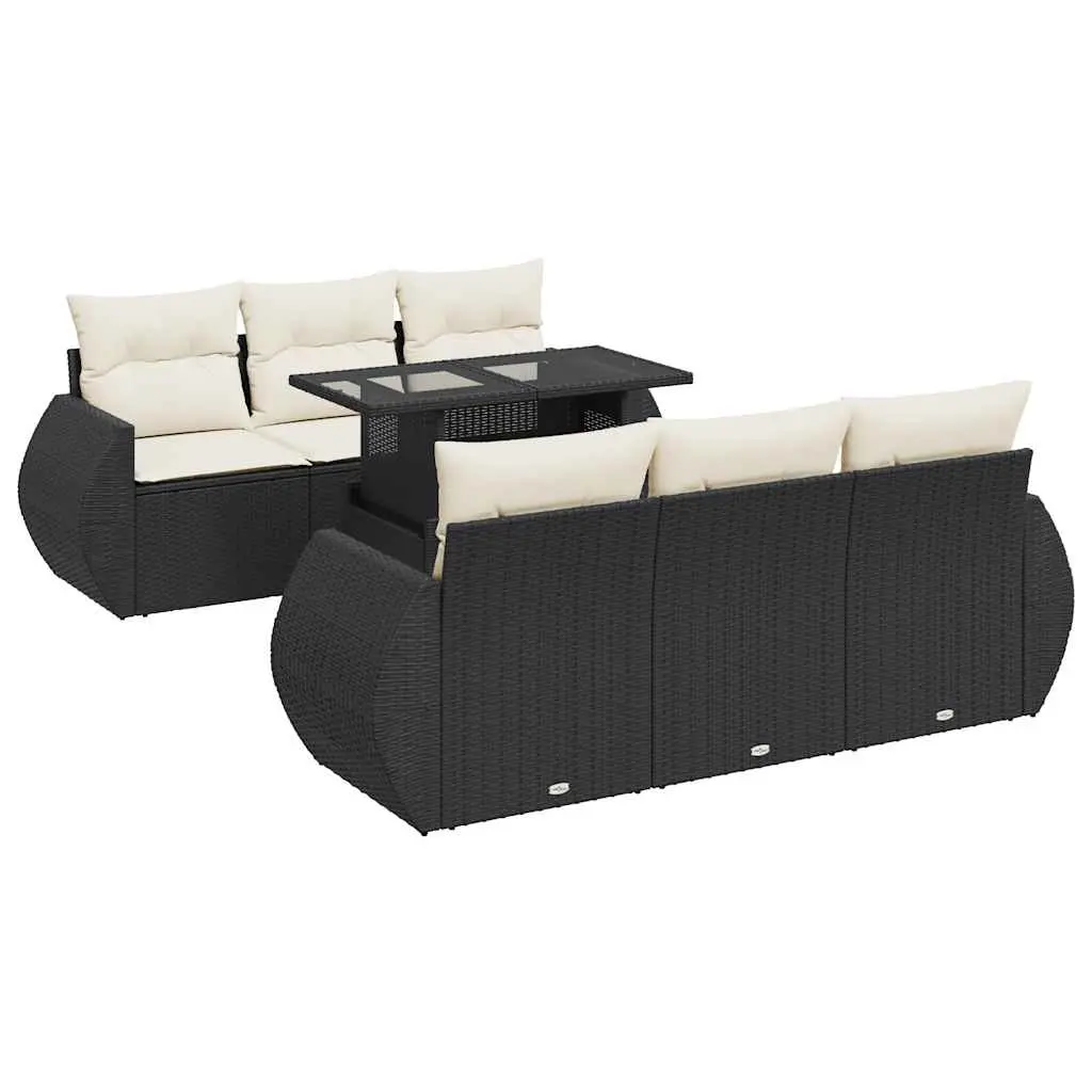 7 Piece Garden Sofa Set with Cushions Black Poly Rattan 3326577 - Furniture