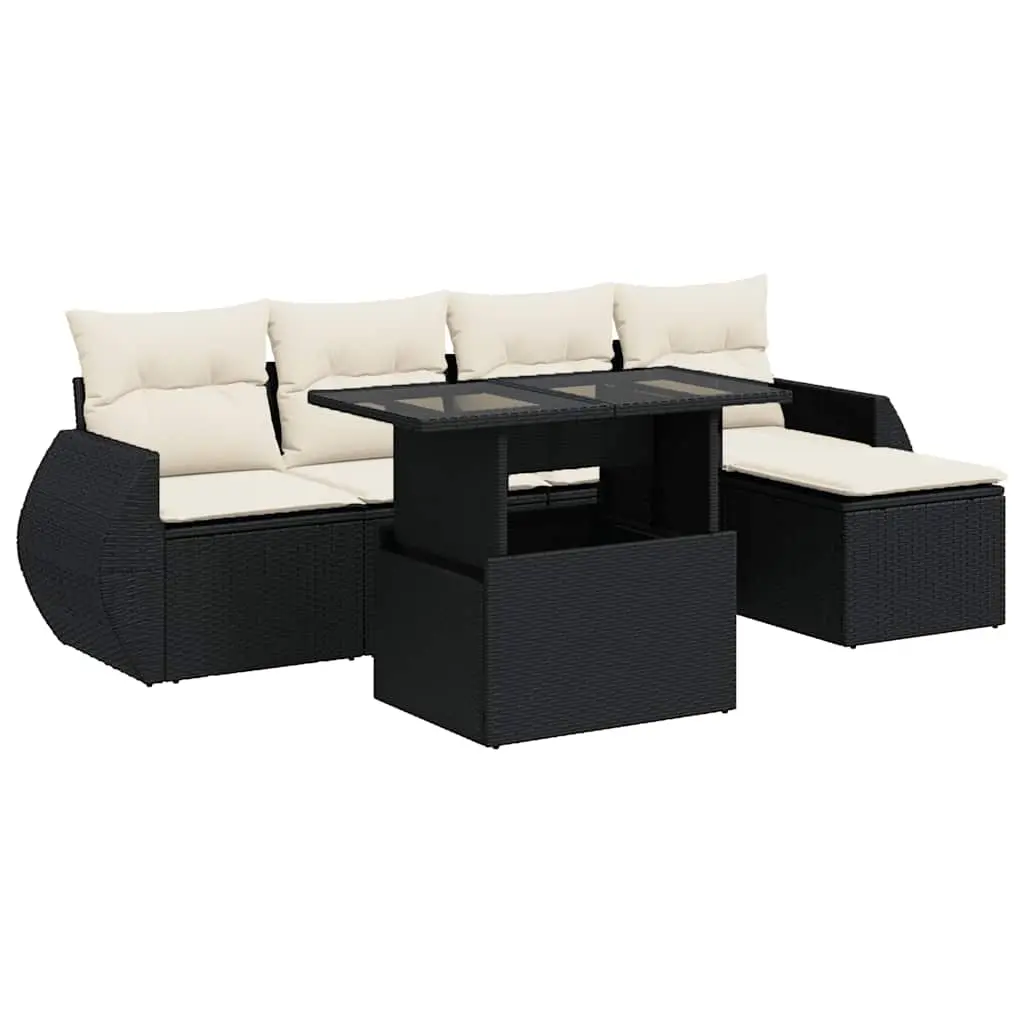 6 Piece Garden Sofa Set with Cushions Black Poly Rattan 3326617 - Furniture