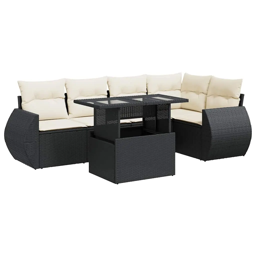 6 Piece Garden Sofa Set with Cushions Black Poly Rattan 3326637 - Furniture