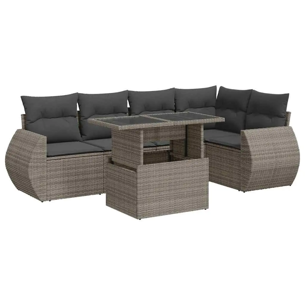 6 Piece Garden Sofa Set with Cushions Grey Poly Rattan 3326641 - Furniture