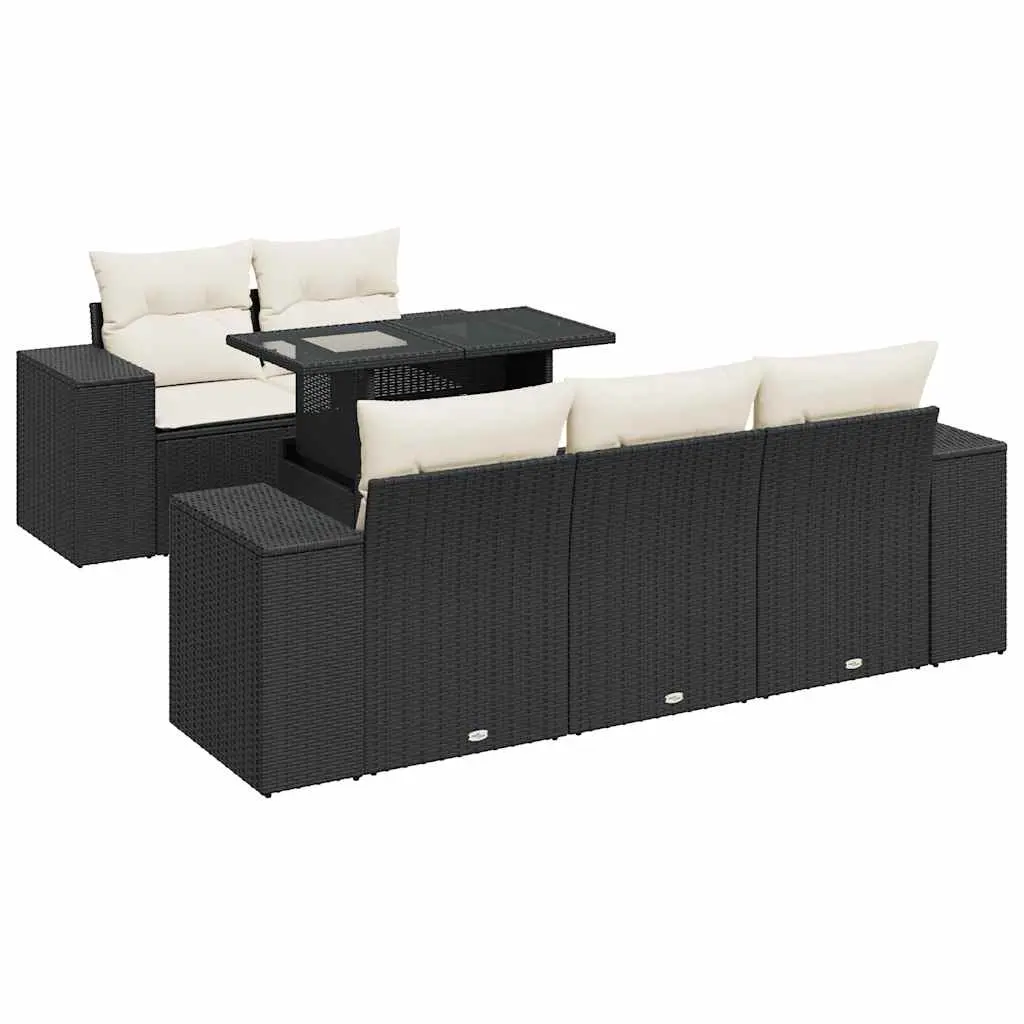 6 Piece Garden Sofa Set with Cushions Black Poly Rattan 3326727 - Furniture