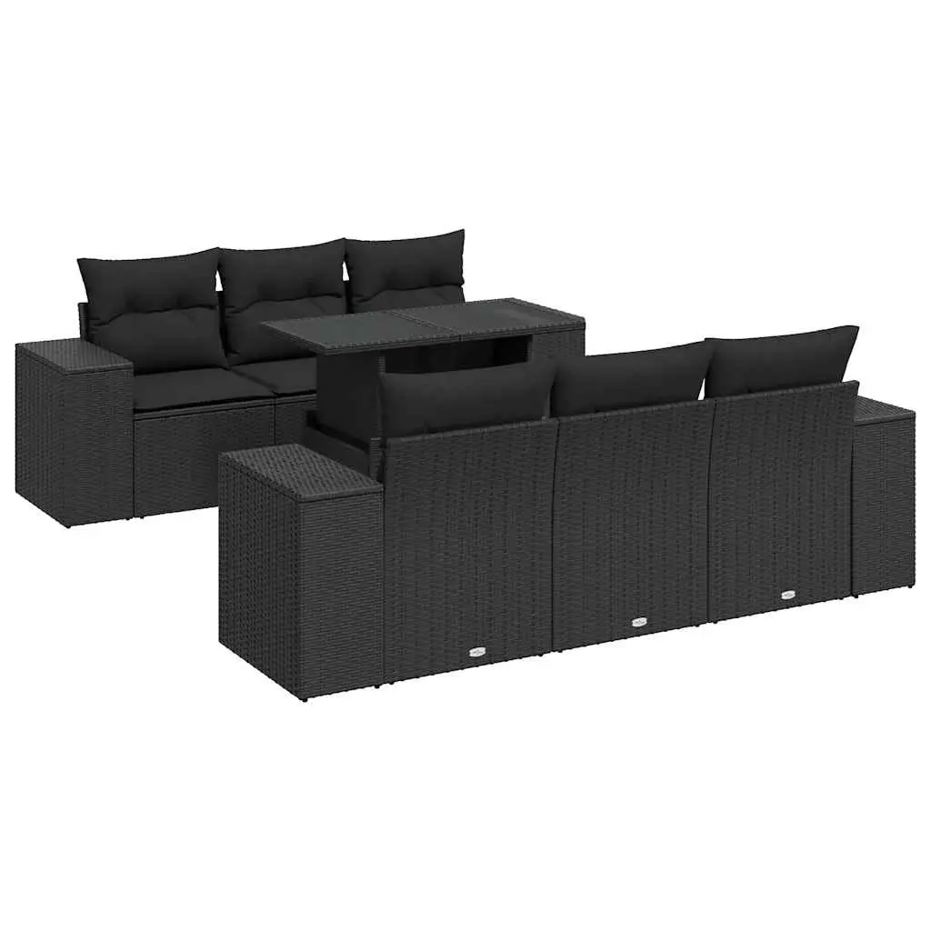 7 Piece Garden Sofa Set with Cushions Black Poly Rattan 3326736 - Furniture