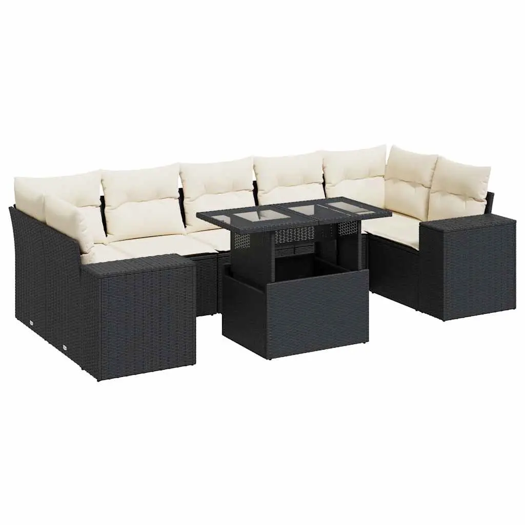 8 Piece Garden Sofa Set with Cushions Black Poly Rattan 3326757 - Furniture
