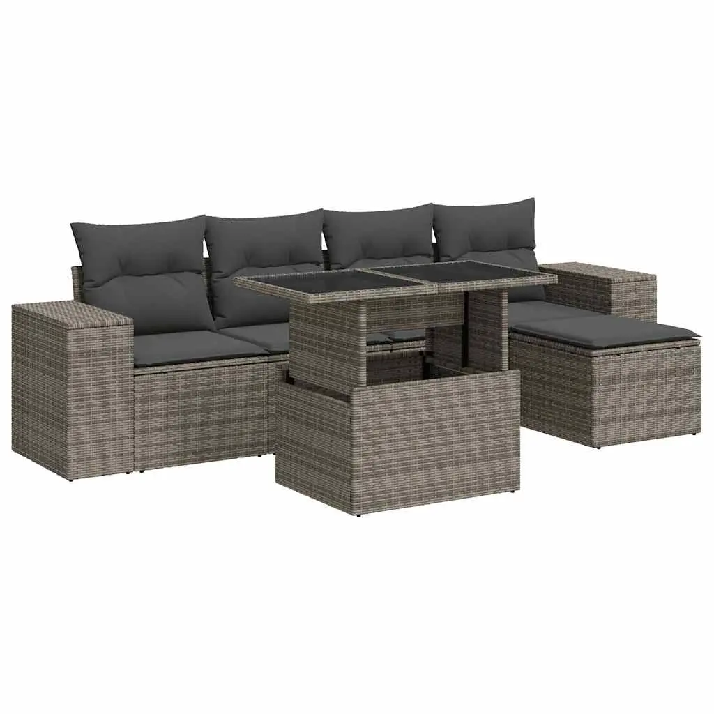 6 Piece Garden Sofa Set with Cushions Grey Poly Rattan 3326781 - Furniture